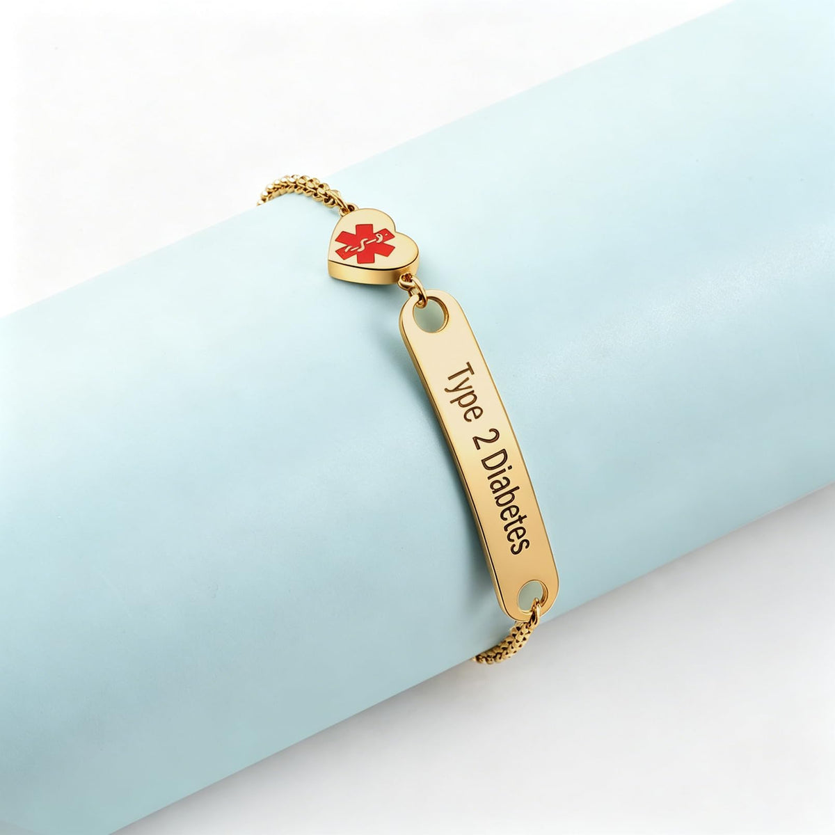 Cynora Diabetes Alert ID Bracelet - Type 2 Diabetes - Gold - on wrist form