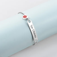 Cynora Diabetes Alert ID Bracelet - Type 2 Diabetes - Silver - on wrist form