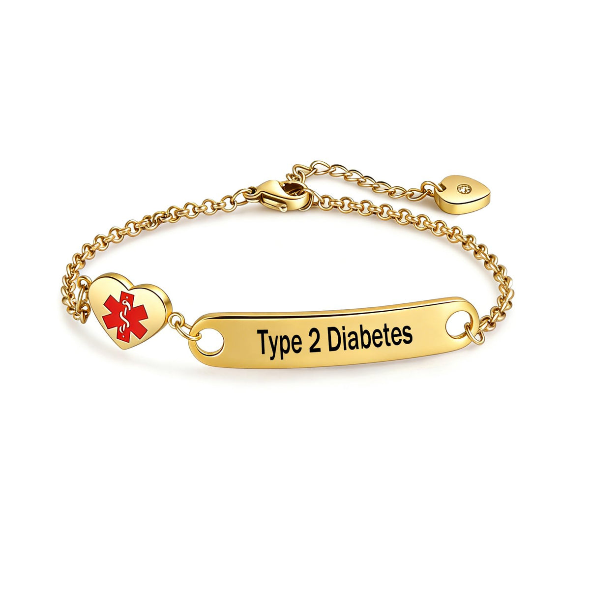 Cynora Diabetes Alert ID Bracelet - Type 2 Diabetes - Gold