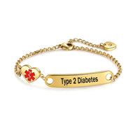 Cynora Diabetes Alert ID Bracelet - Type 2 Diabetes - Gold