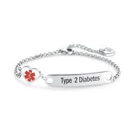Cynora Diabetes Alert ID Bracelet - Type 2 Diabetes - Silver