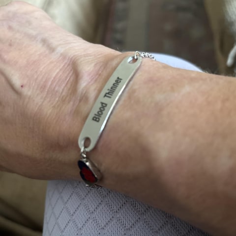 Customer wearing her Cynora medical ID bracelet